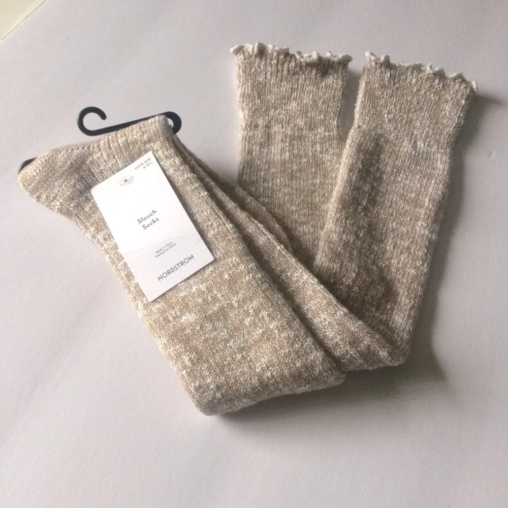 NORDSTROM KNEE HIGH SLOUCH SOCKS TAN DOESKIN MARL OS NWT